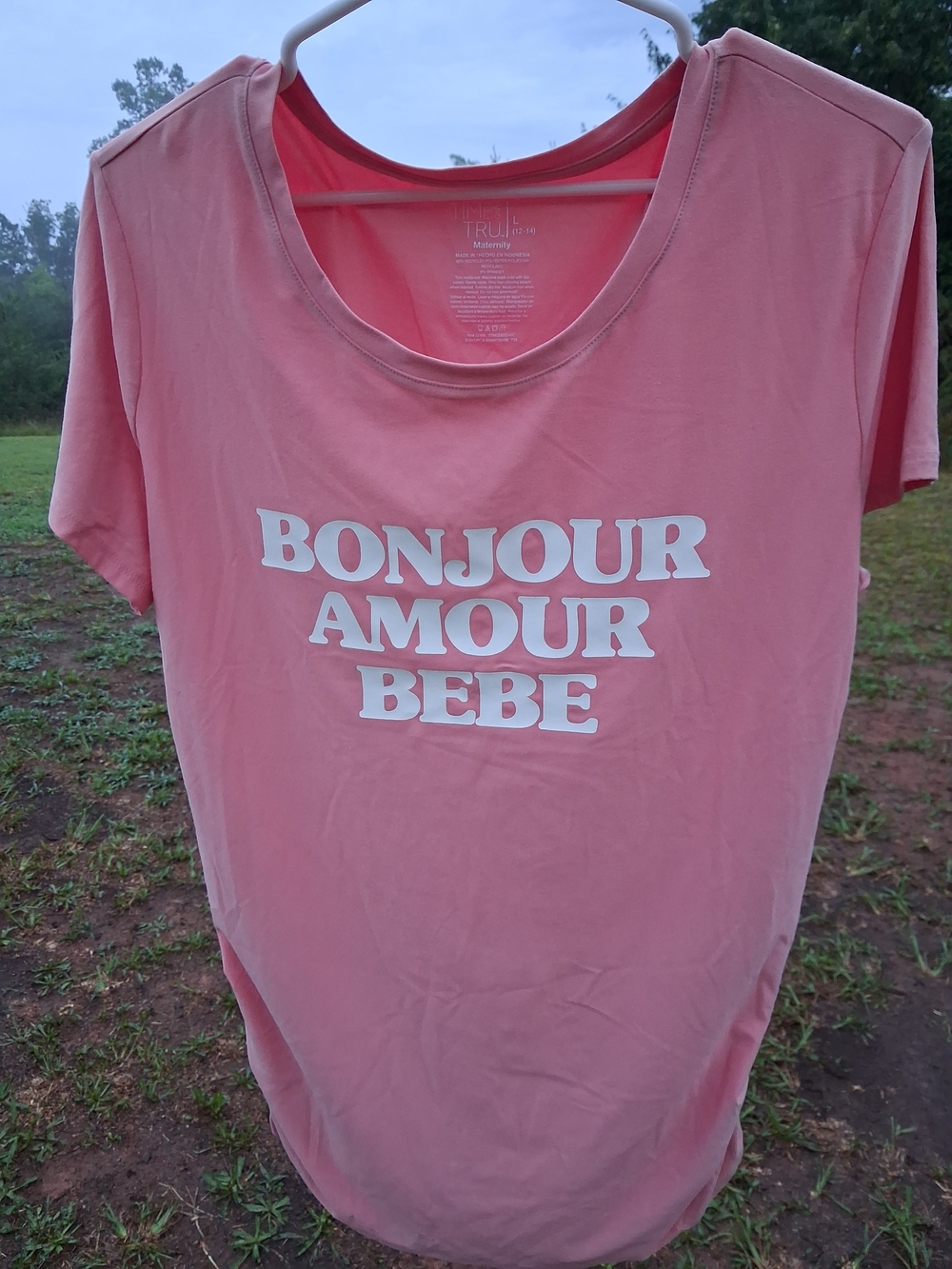 Time and Tru Pink Short Sleeve Tee with "Bonjour Amour Bebe" Print